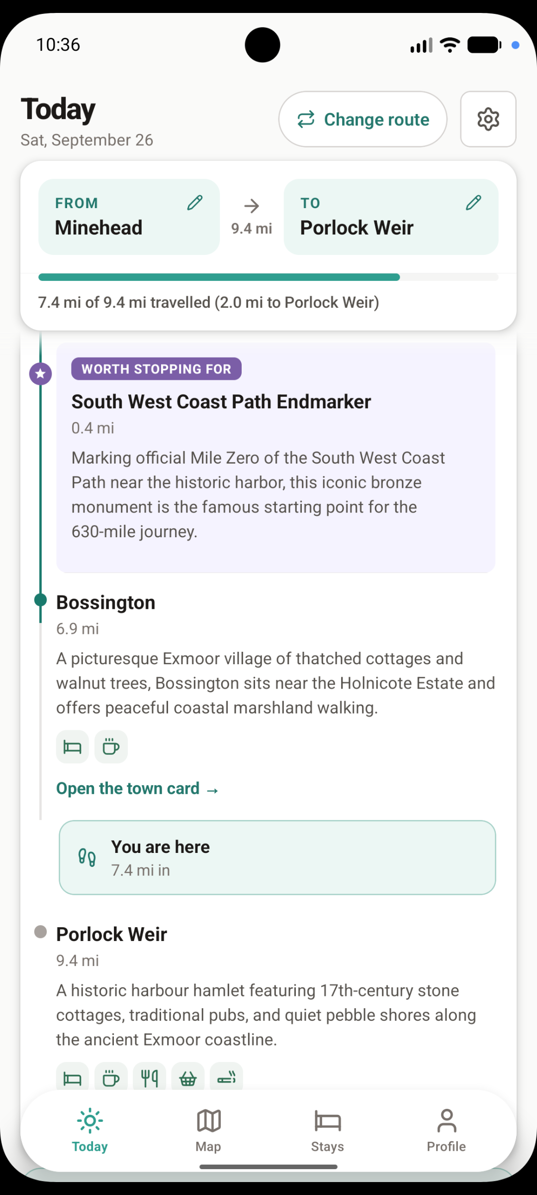 Walk in progress with towns and progress bar